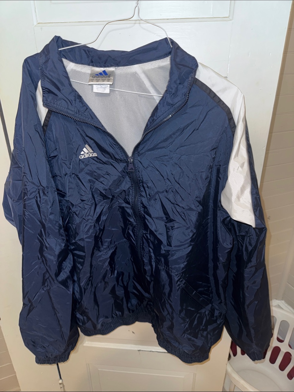 adidas Navy and White Windbreaker Jacket Vintage XL